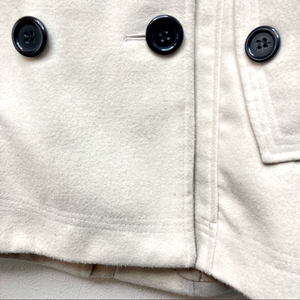 Details INTL White Cream Double Breasted Pea Coat Removable Hood Size Medium - Picture 8 of 9